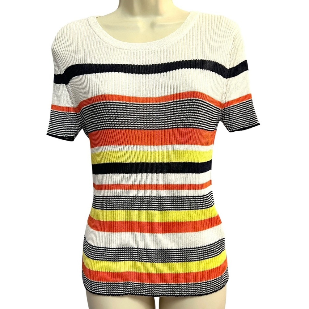 Elodie Sweater Top Women's Size XL Striped Ribbed Stretch S/S Fitted NWT